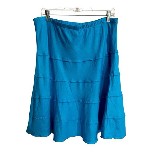 Soft Surroundings Skirt Women XL Petite Blue Tiered Linen A-Line Boho Cottage - Picture 1 of 8